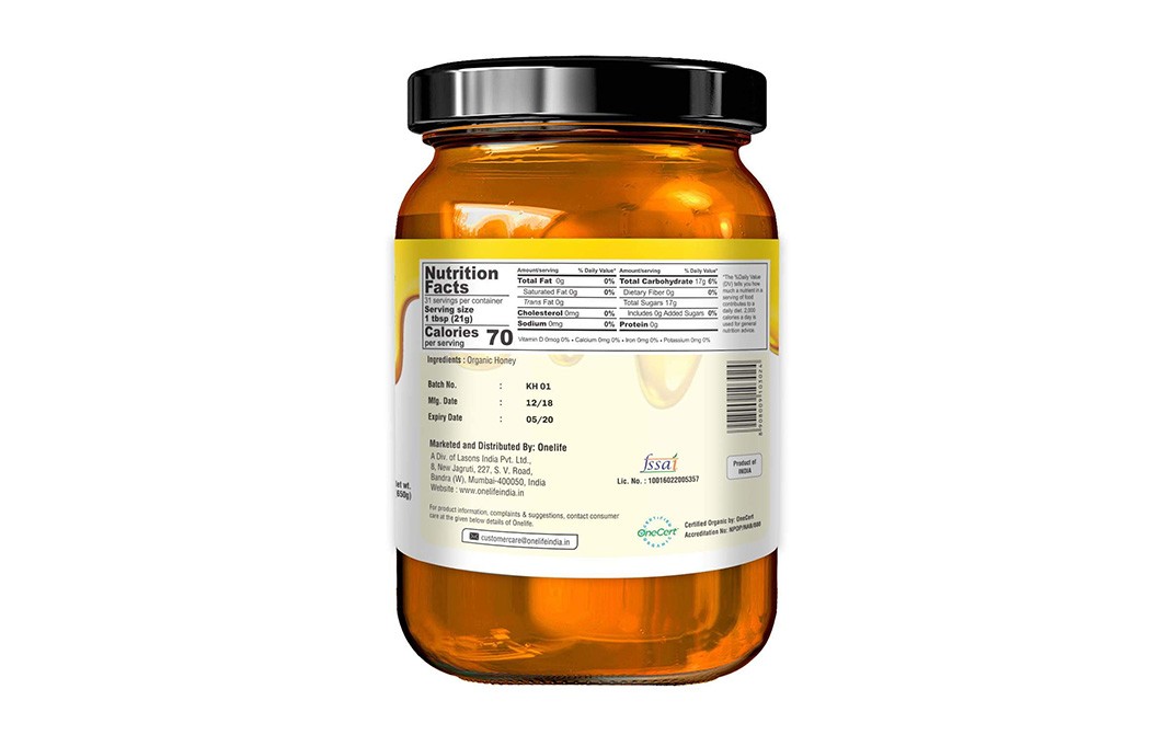 Onelife Organic Honey Himalayan Kashmiri    Glass Jar  650 grams